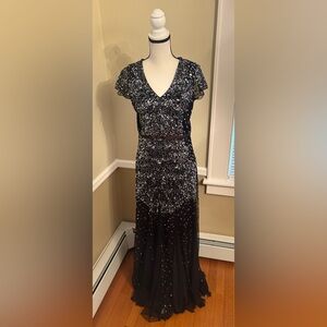 Adrianna Papell Black Beaded and Sequin Gown NWT Size 12 Long Formal Dress